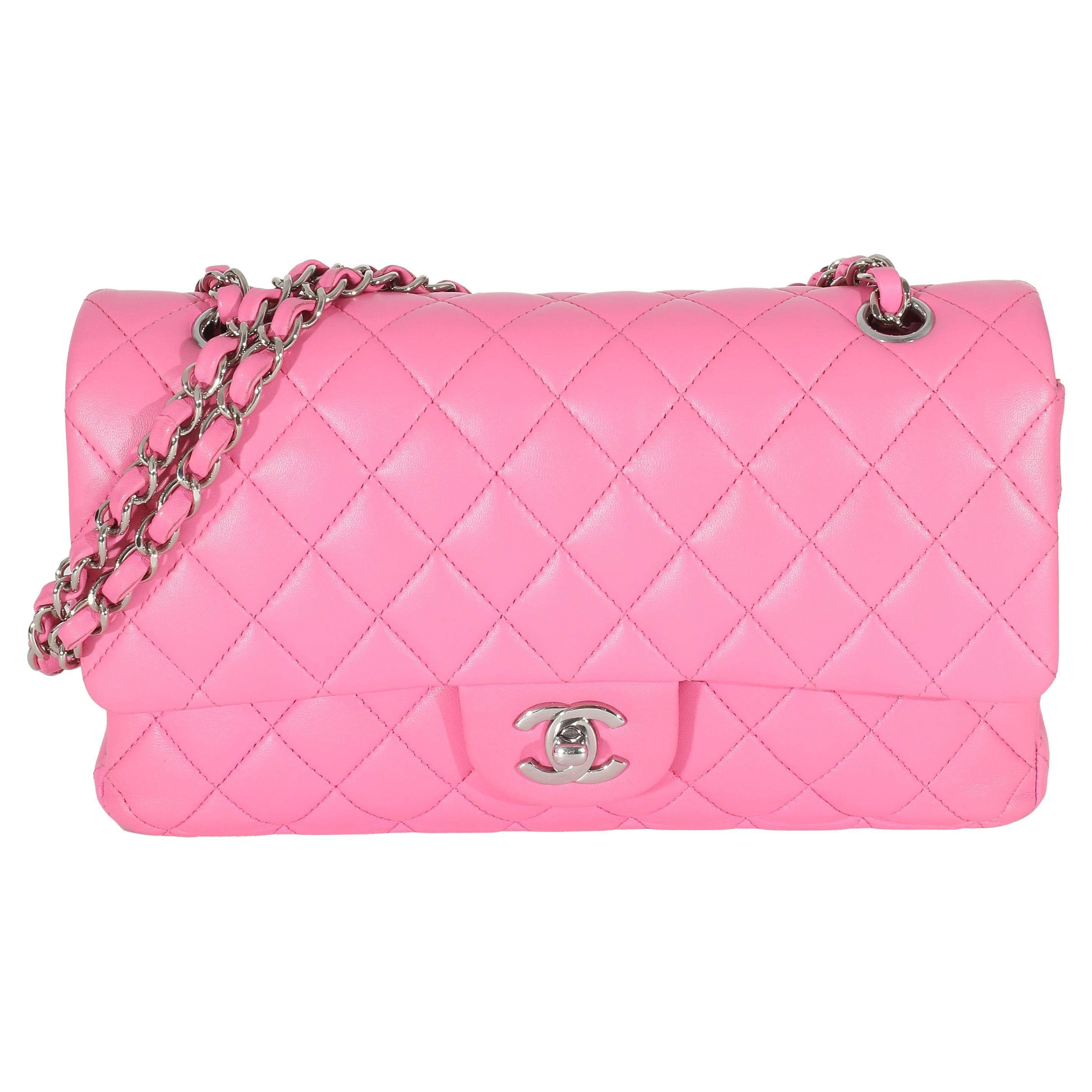 Chanel Pink Quilted Lambskin Medium Classic Double Flap Bag For Sale