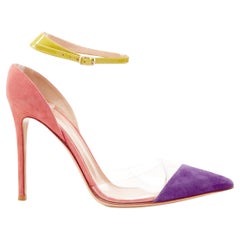 GIANVITO ROSSI Plexi viola rosa camoscio giallo cinturino alla caviglia PVC EU38