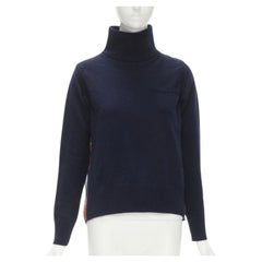SACAI 100% wool navy red striped embroidery anglais flared turtleneck JP1 S