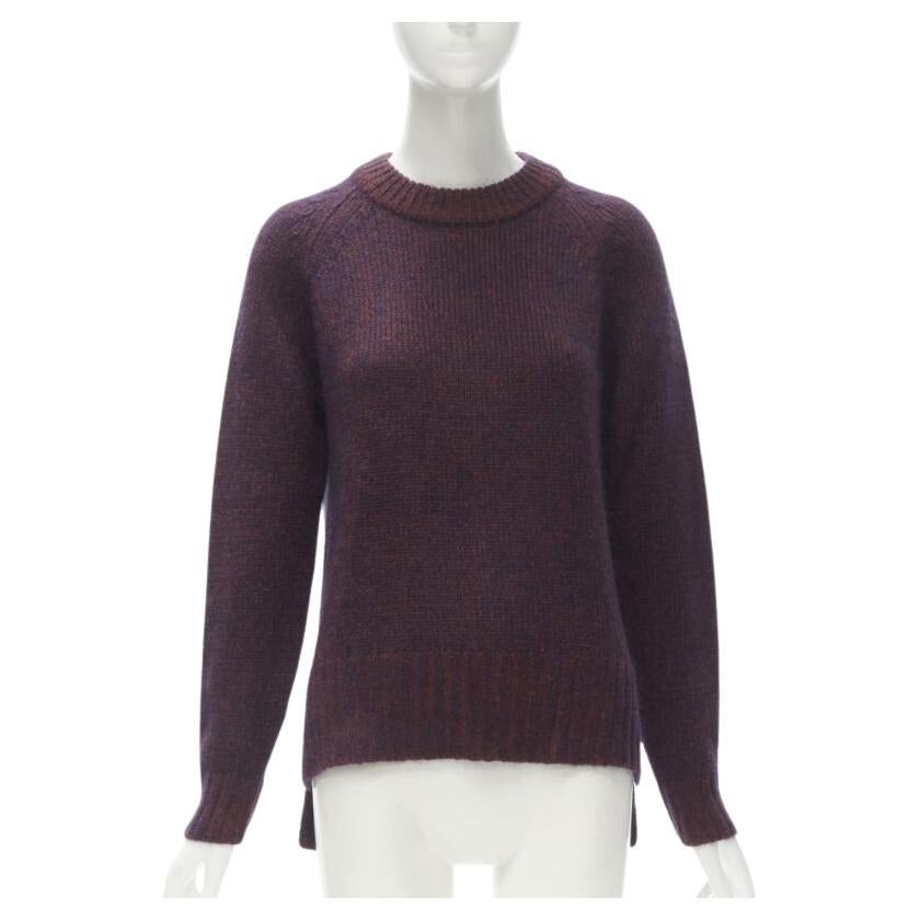 THEORY burgundy navy wool mohair knit step hem sweater S For Sale