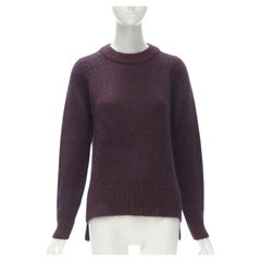 THEORY burgundy navy wool mohair knit step hem sweater S