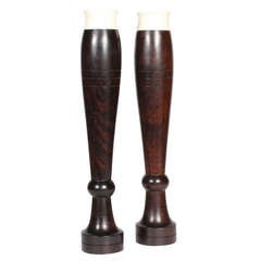 Pair of Tall Anglo-Indian Vases in Turned Rosewood with Bone Tops 7