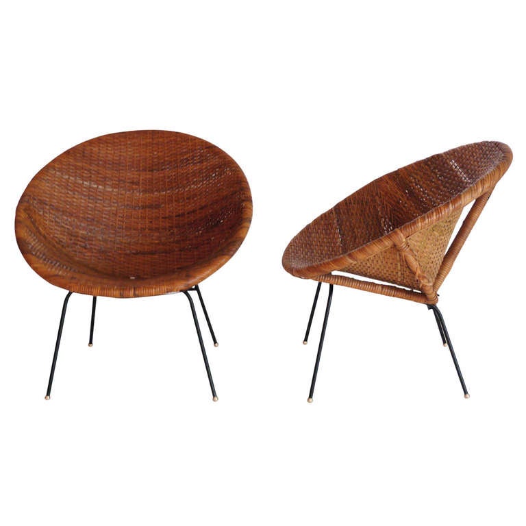 Woven Wicker and Iron Bucket Chairs by Calif Asian at 1stDibs wicker
