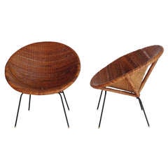 Woven Wicker and Iron Bucket Chairs by Calif Asian