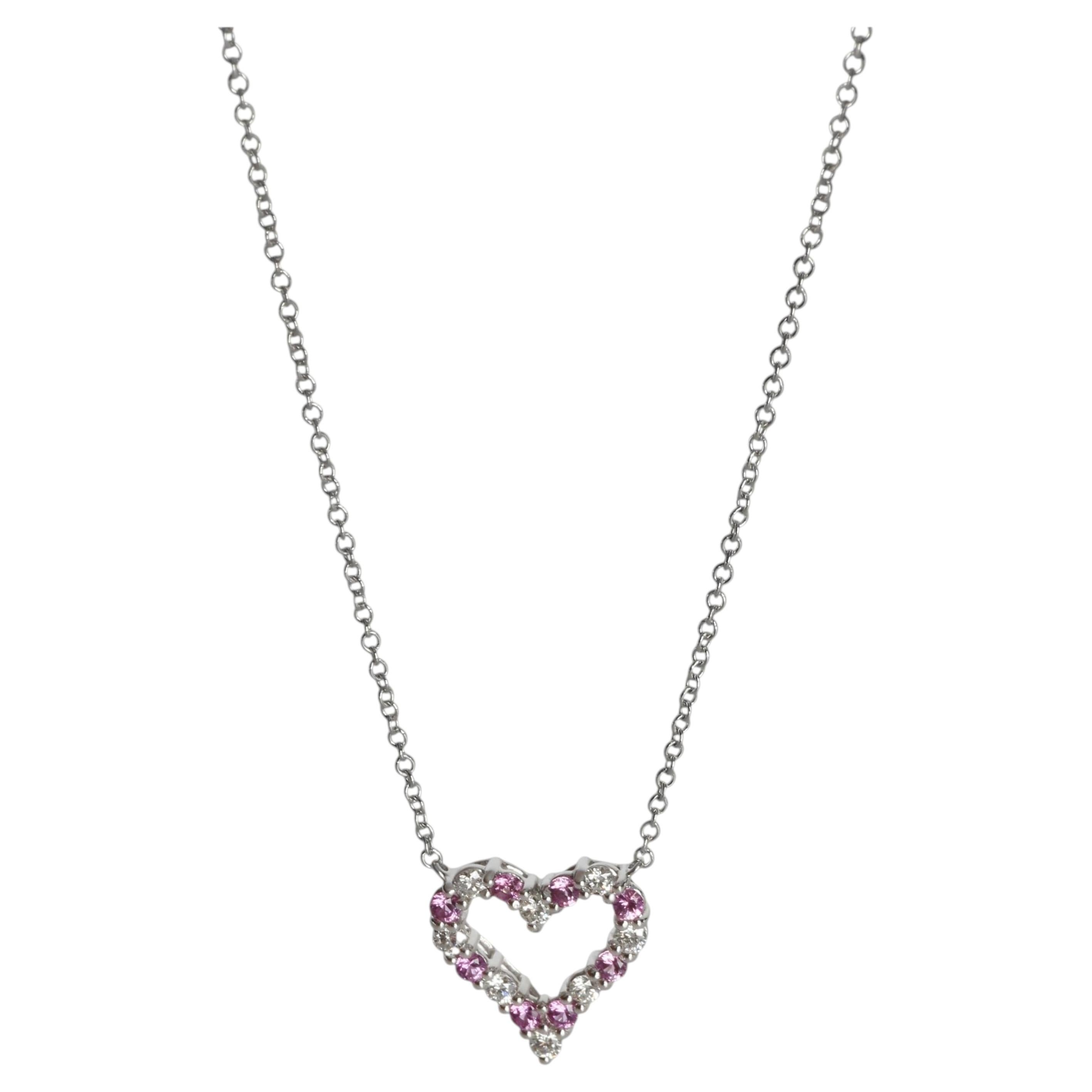 Tiffany & Co. Collana con cuore in platino, zaffiro rosa e diamanti in vendita