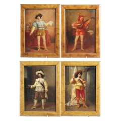 Set of Four Extremely Fine 19th Century Oil on Board Paintings, Signed Le Brun