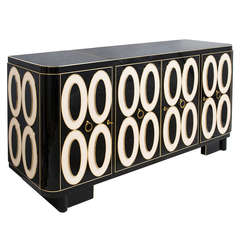 Retro Striking Murano Black and White Glass Sideboard circa 1970