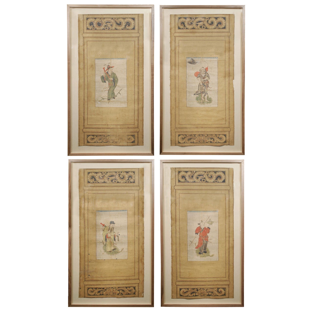 Set of Four Screen Paintings of Scholars
