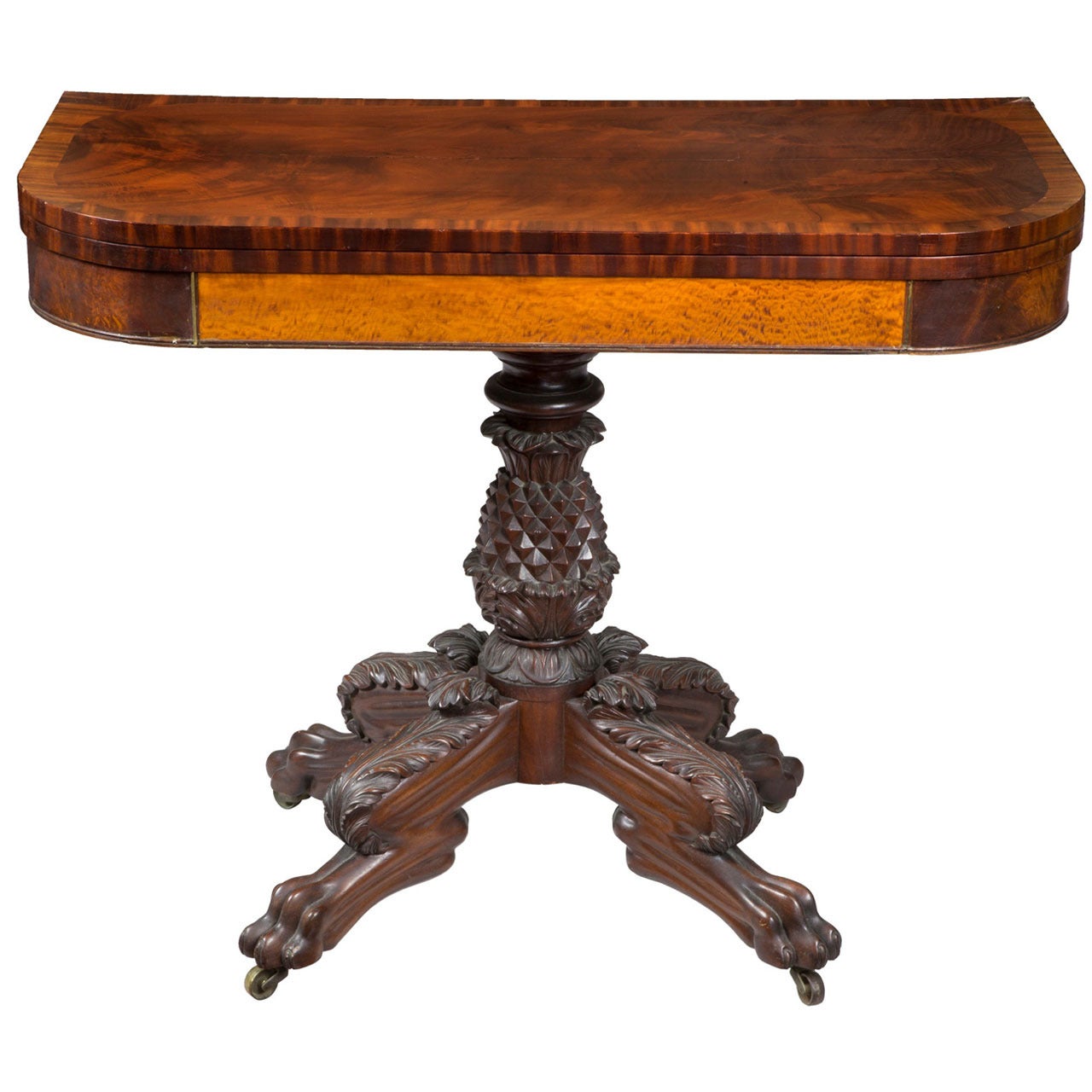 Classical Mahogany and Satinwood Pineapple Card Table, circa 1820 For Sale