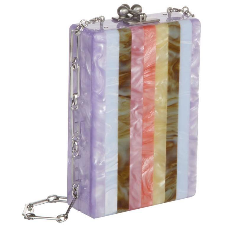 Edie Parker Carol Multi Bars Clutch with Crossbody Chain in Lavender Pearlescent For Sale