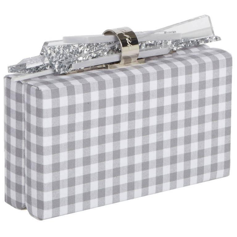 Edie Parker Wolf Shard Lock Clutch in Grey Gingham For Sale