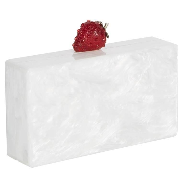 Edie Parker Jean Strawberry Clutch in White Pearlescent For Sale