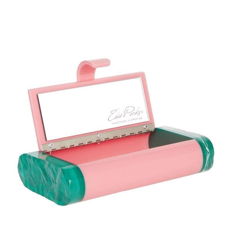 Pink Edie Parker Lara Backlit Clutch in Bubblegum with Emerald Ice Ends For Sale