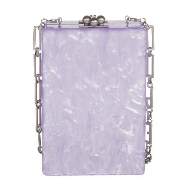 Gray Edie Parker Carol Multi Bars Clutch with Crossbody Chain in Lavender Pearlescent For Sale