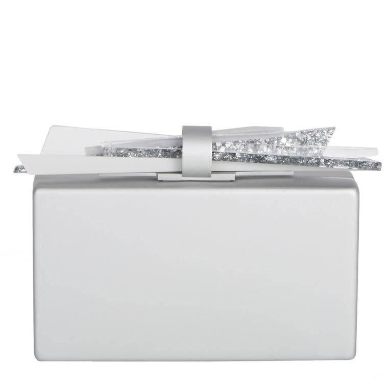 Edie Parker Wolf Shard Lock Clutch in Matte Silver Metal In New Condition For Sale In New York, NY