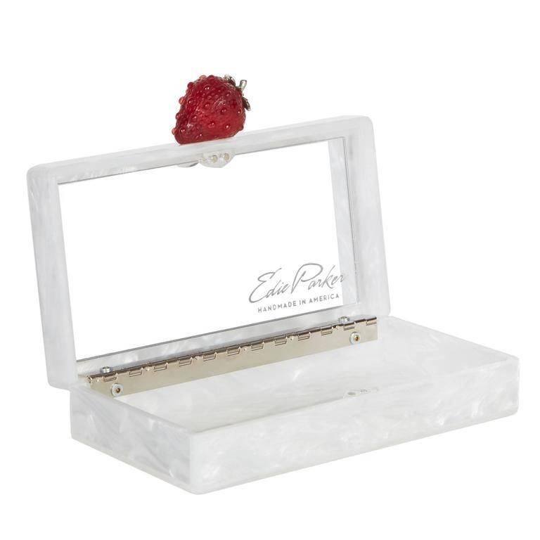 Gray Edie Parker Jean Strawberry Clutch in White Pearlescent For Sale