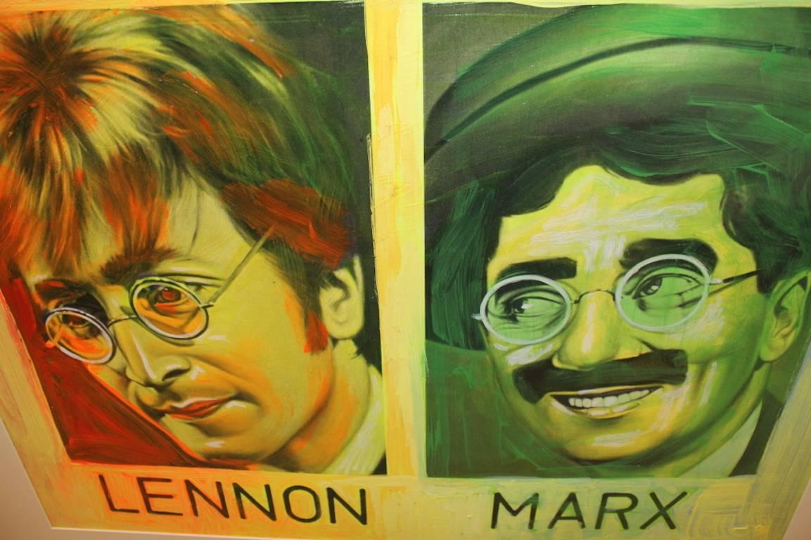 john Lennon and Groucho Marx - Beige Figurative Painting by Ron English