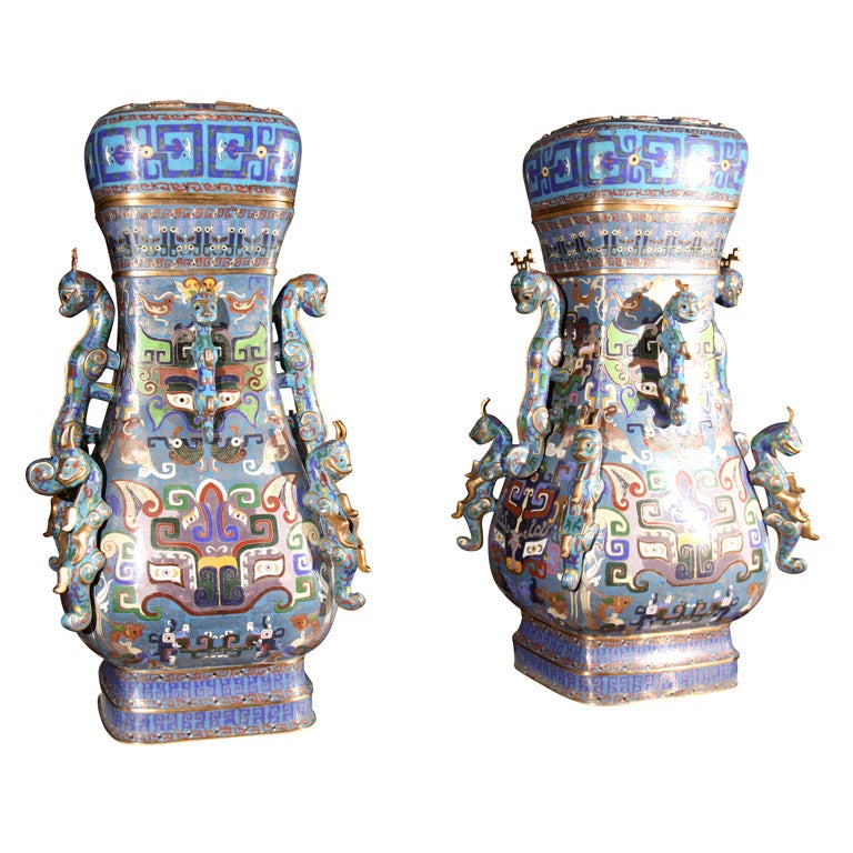 Pair of Chinese Cloissone Vases For Sale