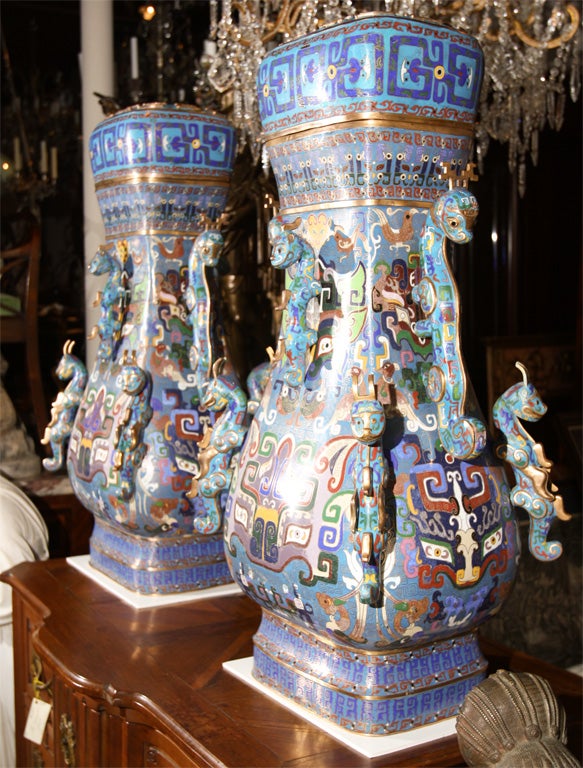 Pair of Chinese Cloissone Vases For Sale 1