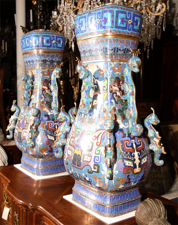 Pair of Chinese Cloissone Vases For Sale 2