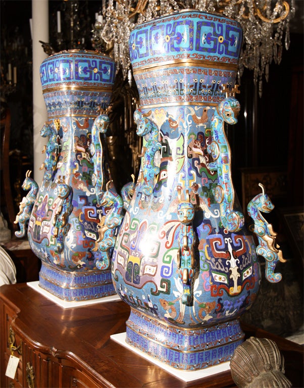Pair of Chinese Cloissone Vases For Sale 3