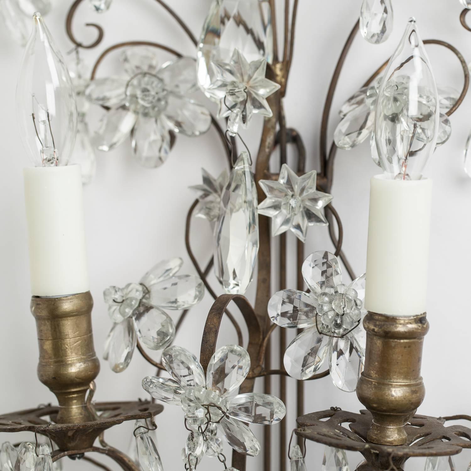 Pair of French Crystal and Brass Sconces, circa 1890 2