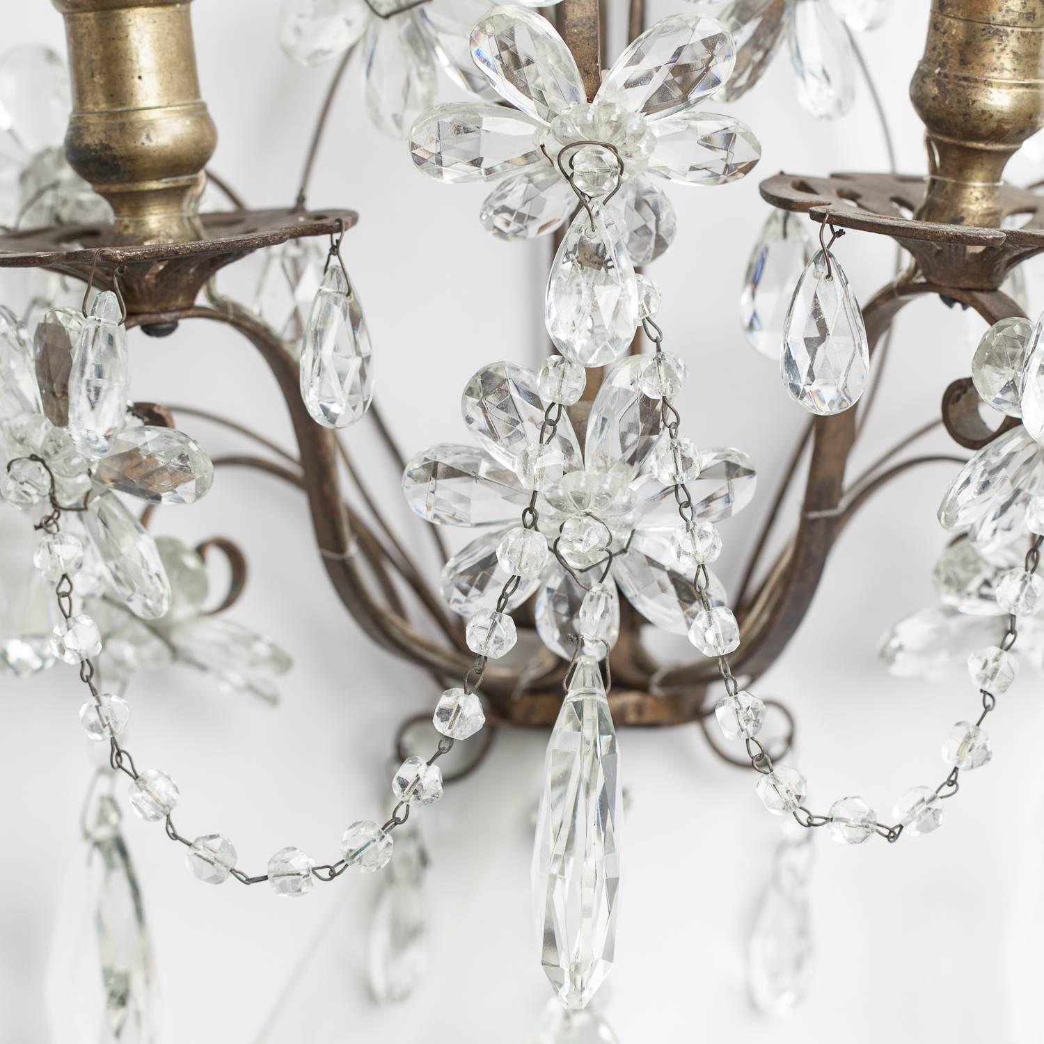 Pair of French Crystal and Brass Sconces, circa 1890 1