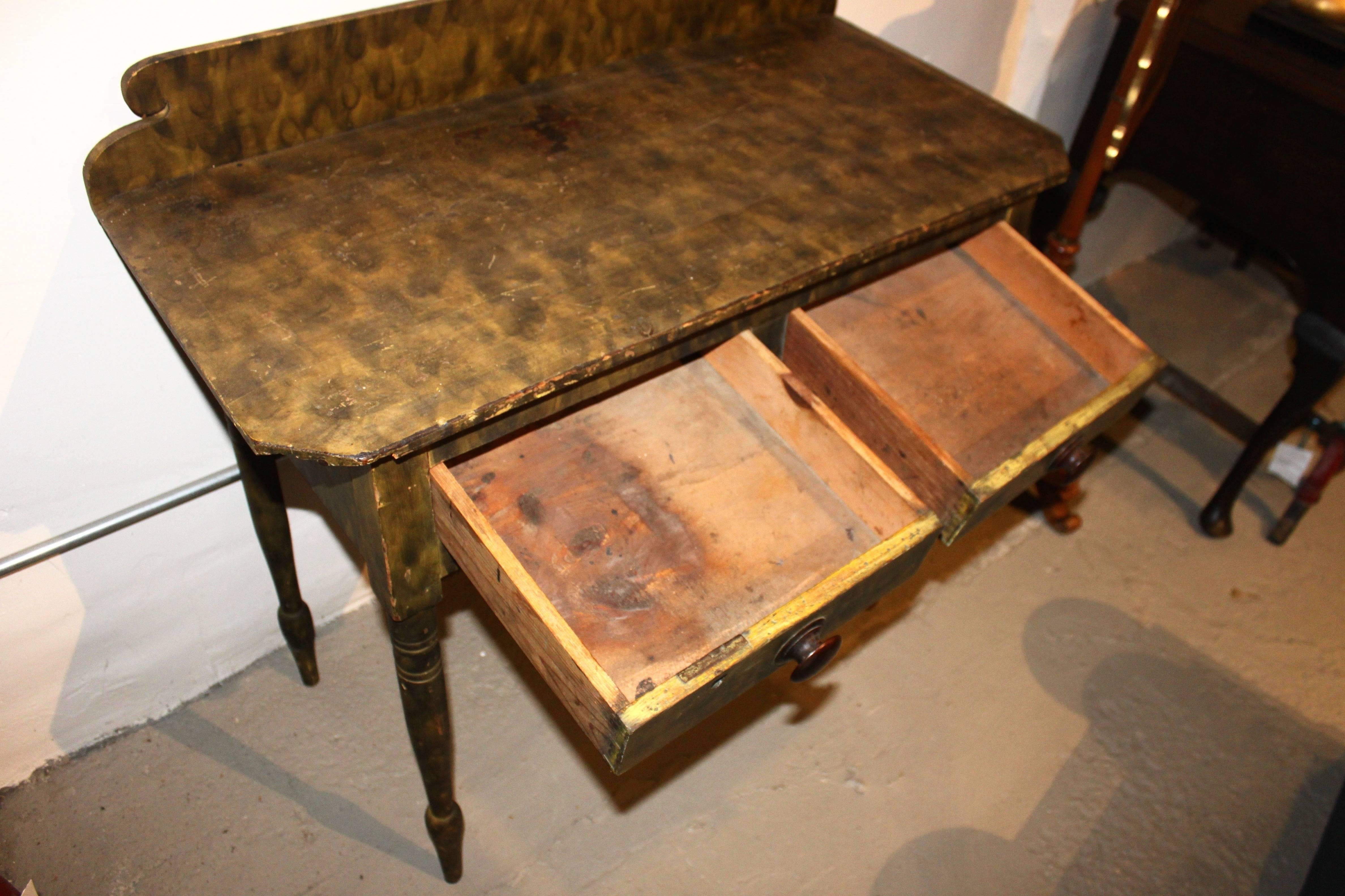 Wood Rare 19th Century Faux Smoked and Grain Painted Dressing Table For Sale