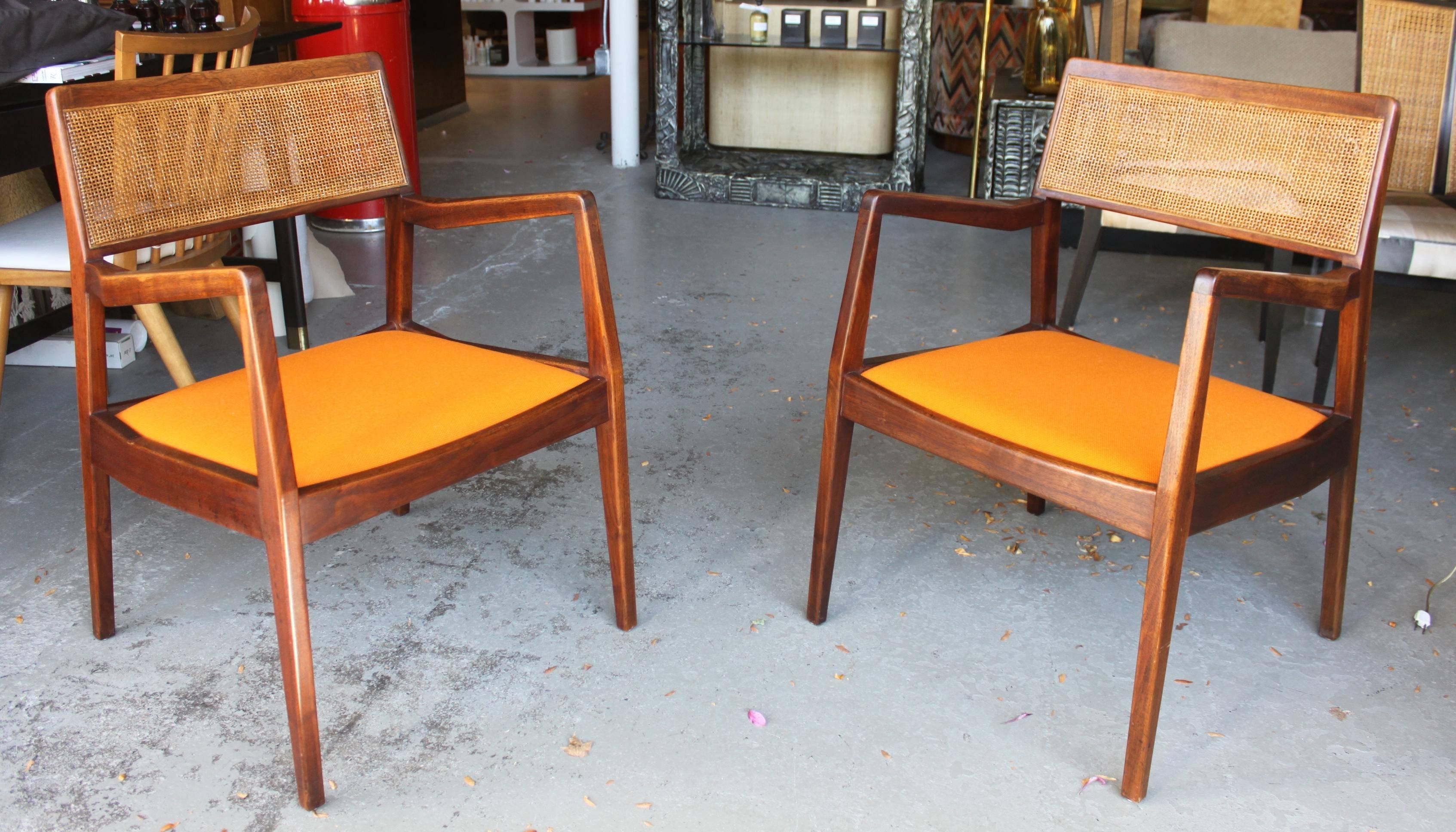 Pair of Jens Risom "Playboy" armchairs. Newly upholstered in vintage fabric. In mint condition.