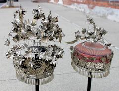 19th Century Chinese Ceremonial Bride and Groom Headdresses