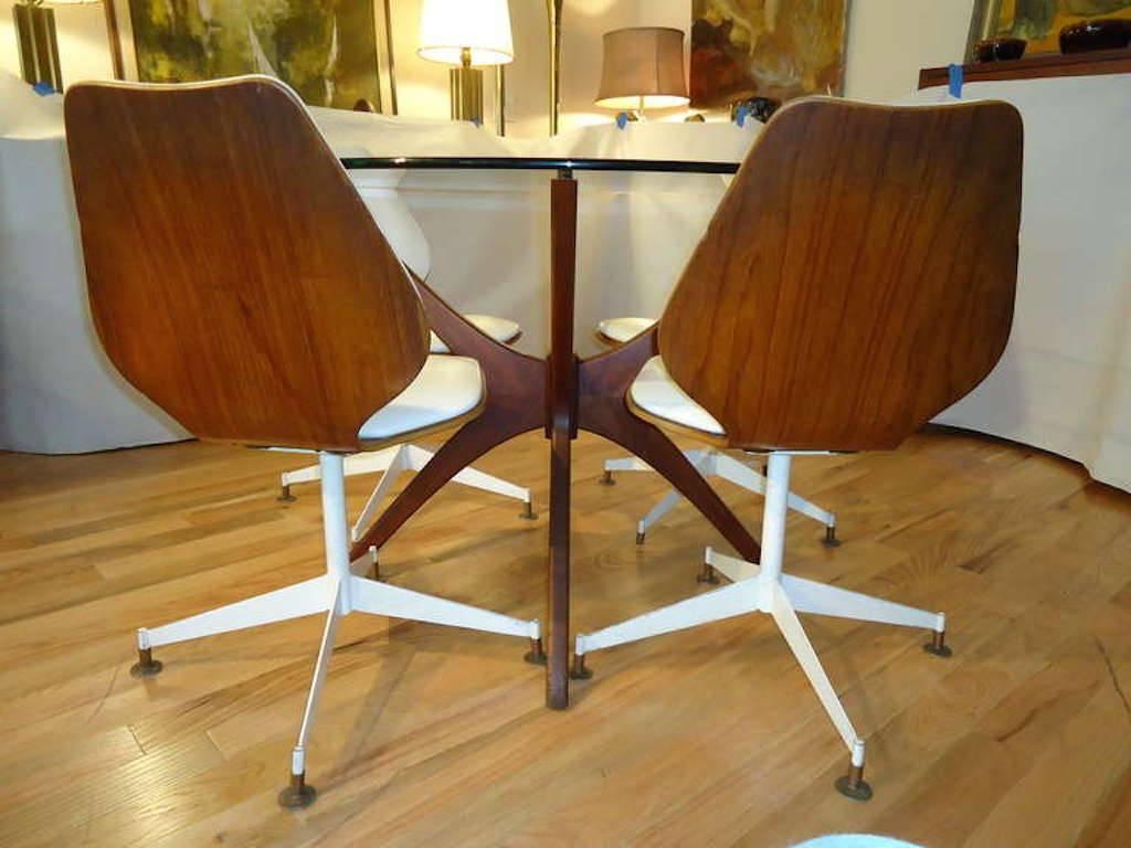Set of Four Mid-Century Modern Teak Bentwood Swivel Chairs 4