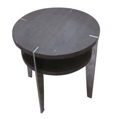 Gueridon with Awari Wood Top-Polished Stainless Legs, Belgium, Contemporary