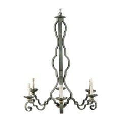 French Painted Iron Column-Style 6 Light Chandelier, Rewired for the US 
