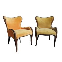 Pair of Sculptural Armchairs with Mahogany Frames