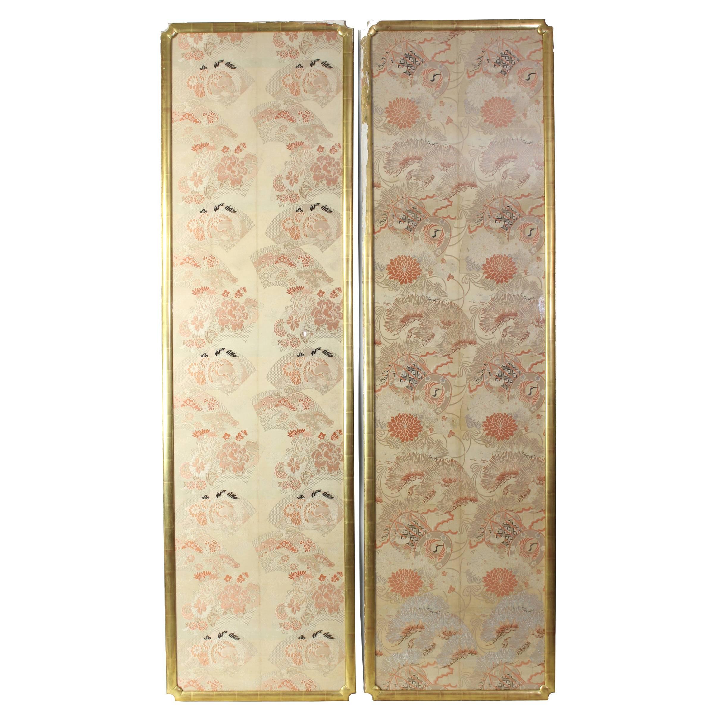 Exceptionally Large Japanese Brocade Silk Panels in Gilt Frames For Sale