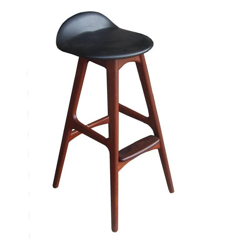 1 Vintage Erik Buch Black Leather Solid Teak And Rosewood Bar Stool 1 Vintage Erik Buch Black Leather Solid Teak And Rosewood Bar Stool For