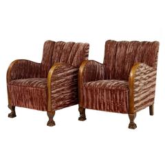 Pair of Birch Art Deco Shell-Back Lounge Armchairs