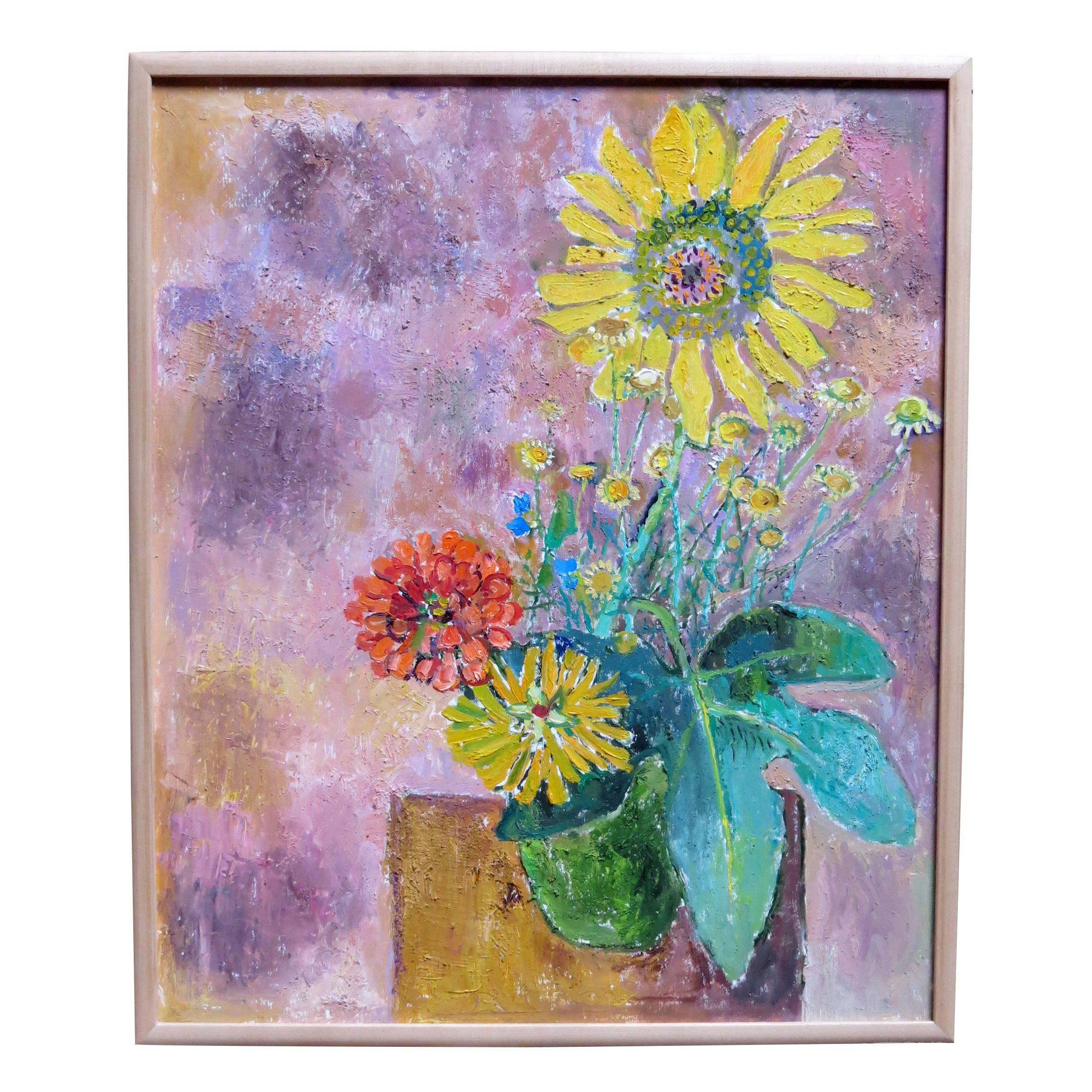 Painting by French Artist, Edouardo Mac; Avoy, 1991, "Bouquet au Toirnesol" For Sale