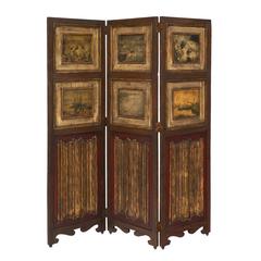 Antique Painted Three-Panel Folding Screen 5
