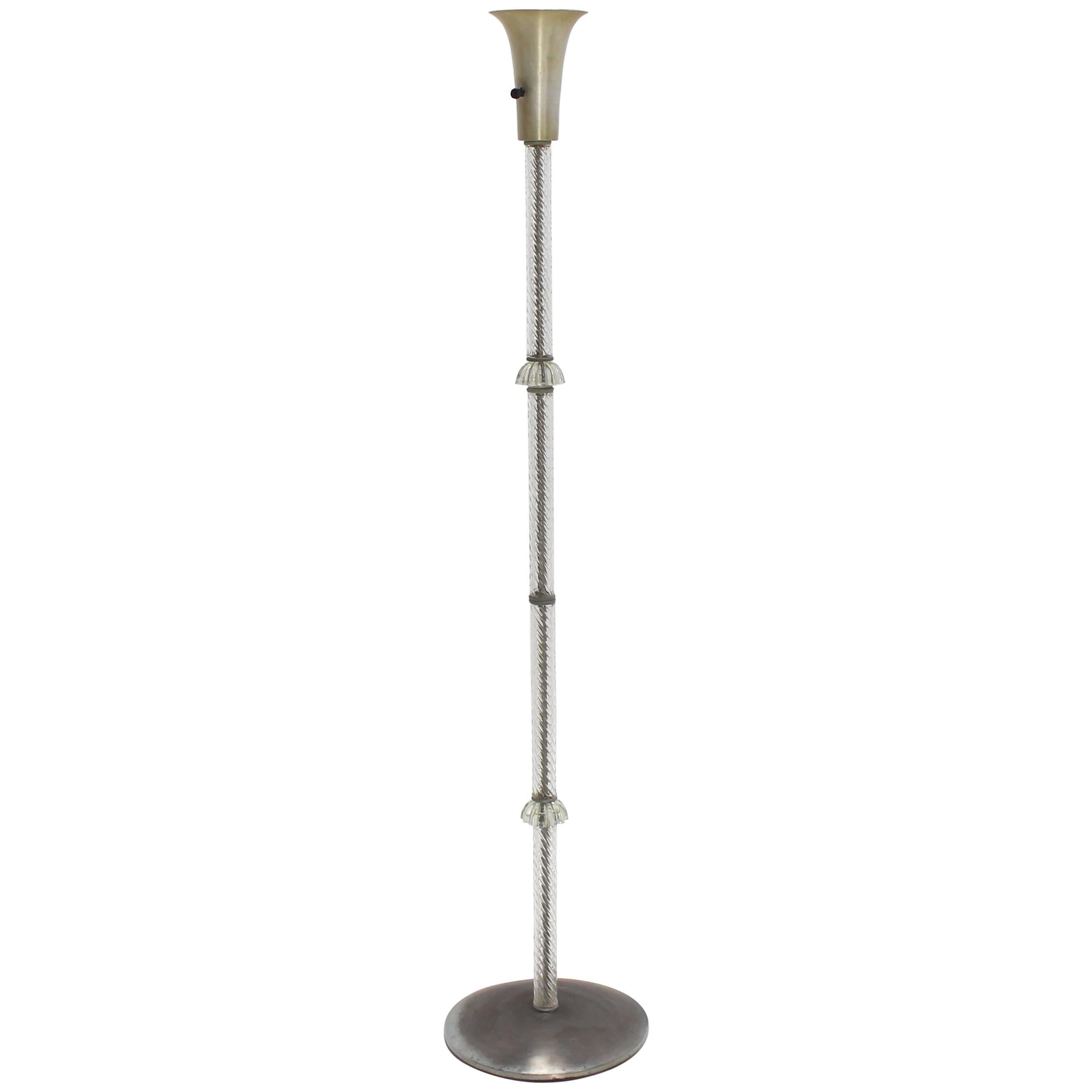 Twisted Spaghetti Shape Glass Pole Floor Lamp For Sale