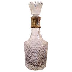 Vintage Fine Cut Crystal Decanter with Mounted Brass Neck