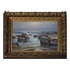 Oversized Oil on Canvas of Seascape by William Henry Howe, 1906