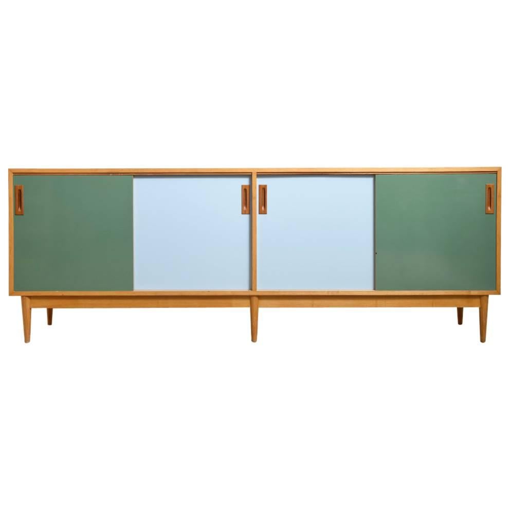 Large Multicolored Sideboard with Sliding Doors, Van den Berghe-Pouvers
