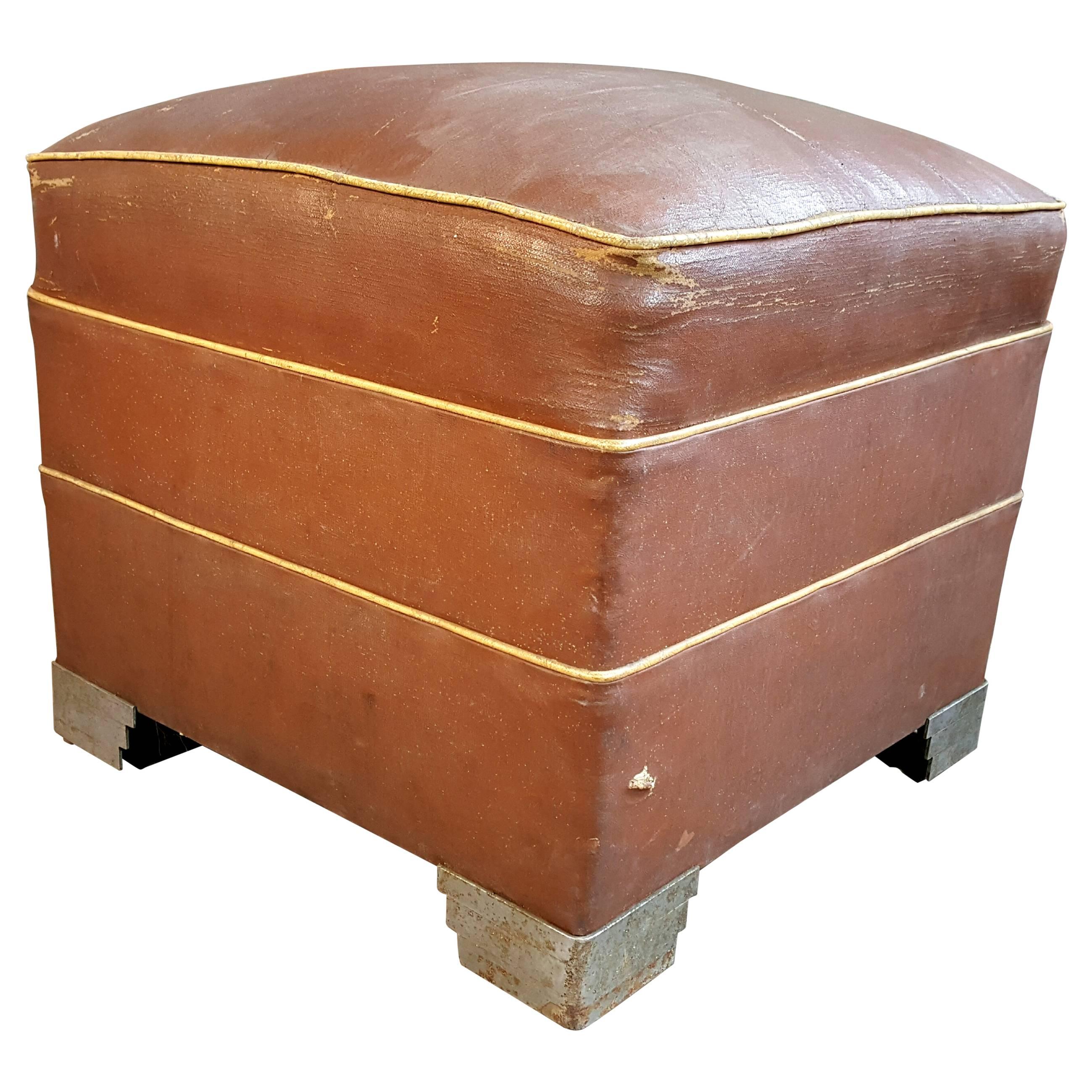 Oversized Art Deco Ottoman/Footstool, Stepped Nickel Chromed Legs For Sale