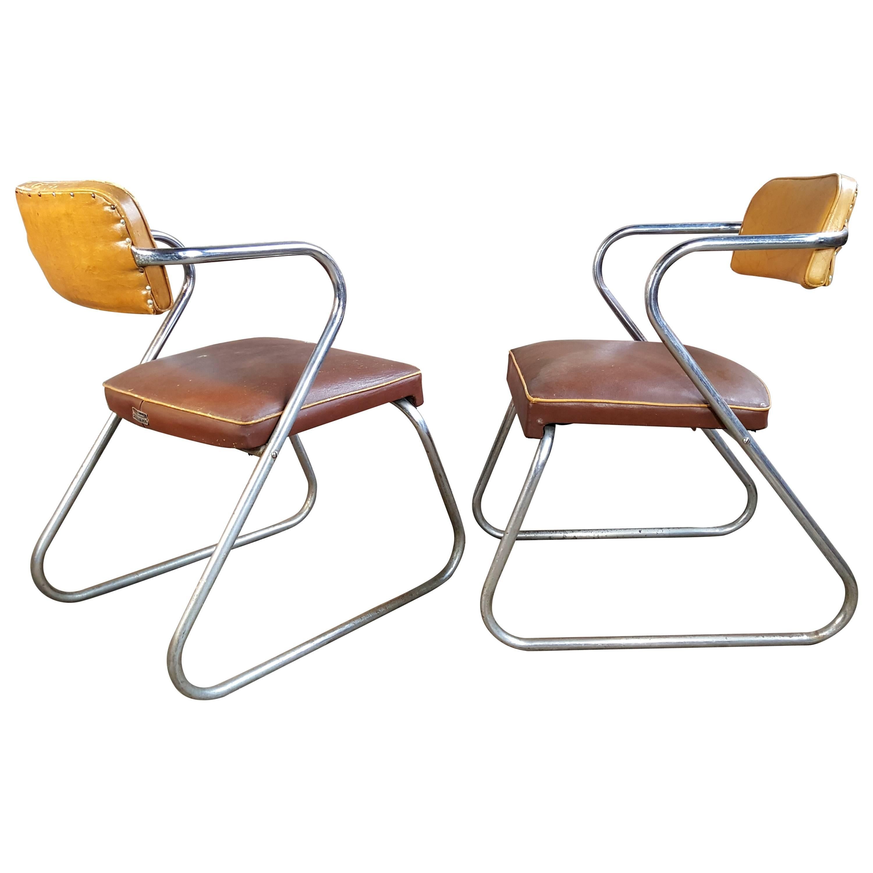 Classic Art Deco Tubular Chrome and Oil Cloth "Z" Chairs