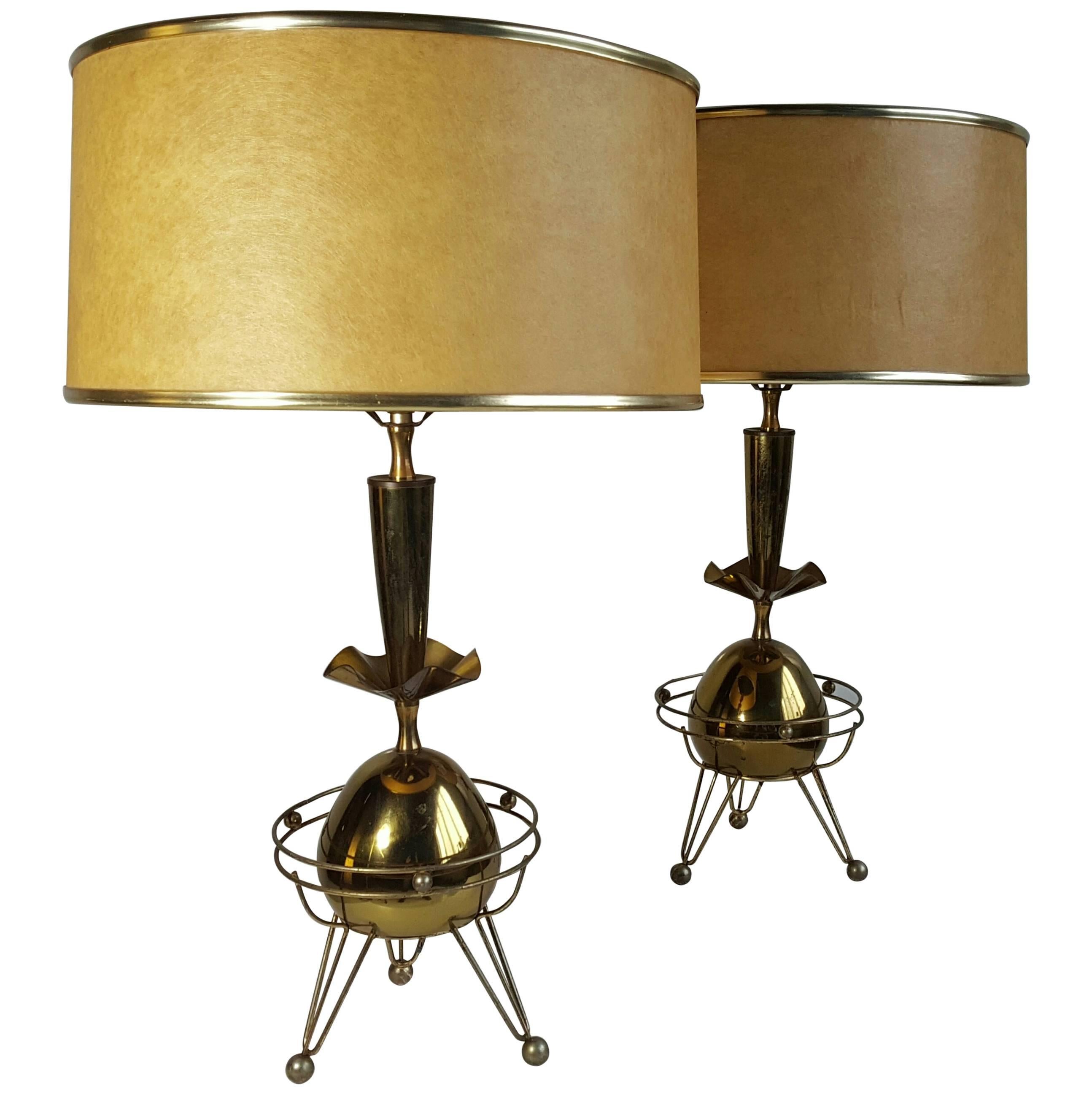 Classic Pair of Mid-Century Modern Brass Atomic Lamps, Nessen Studios