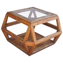 Sculptural Open Modern Side Table with Smoked Glass
