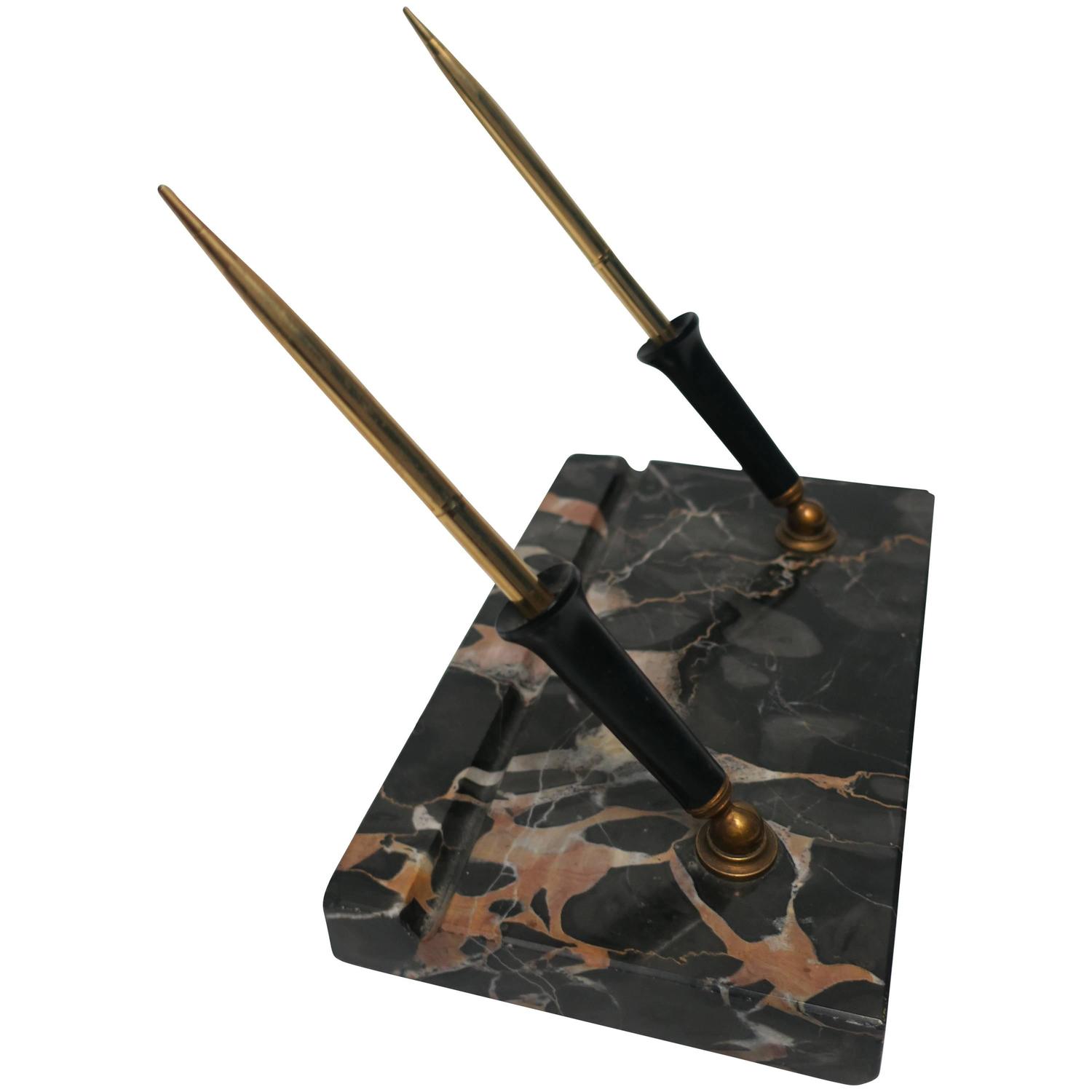 Beautiful Art Deco Black Marble Desk Pen Holder, 1940s For Sale at 1stdibs