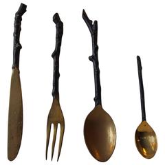 Rustic Vintage Indian 'Twig' Flatware Bronze Cutlery Service Set of 48 Pieces
