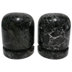 Pair Vintage Black and White Marble Bookends